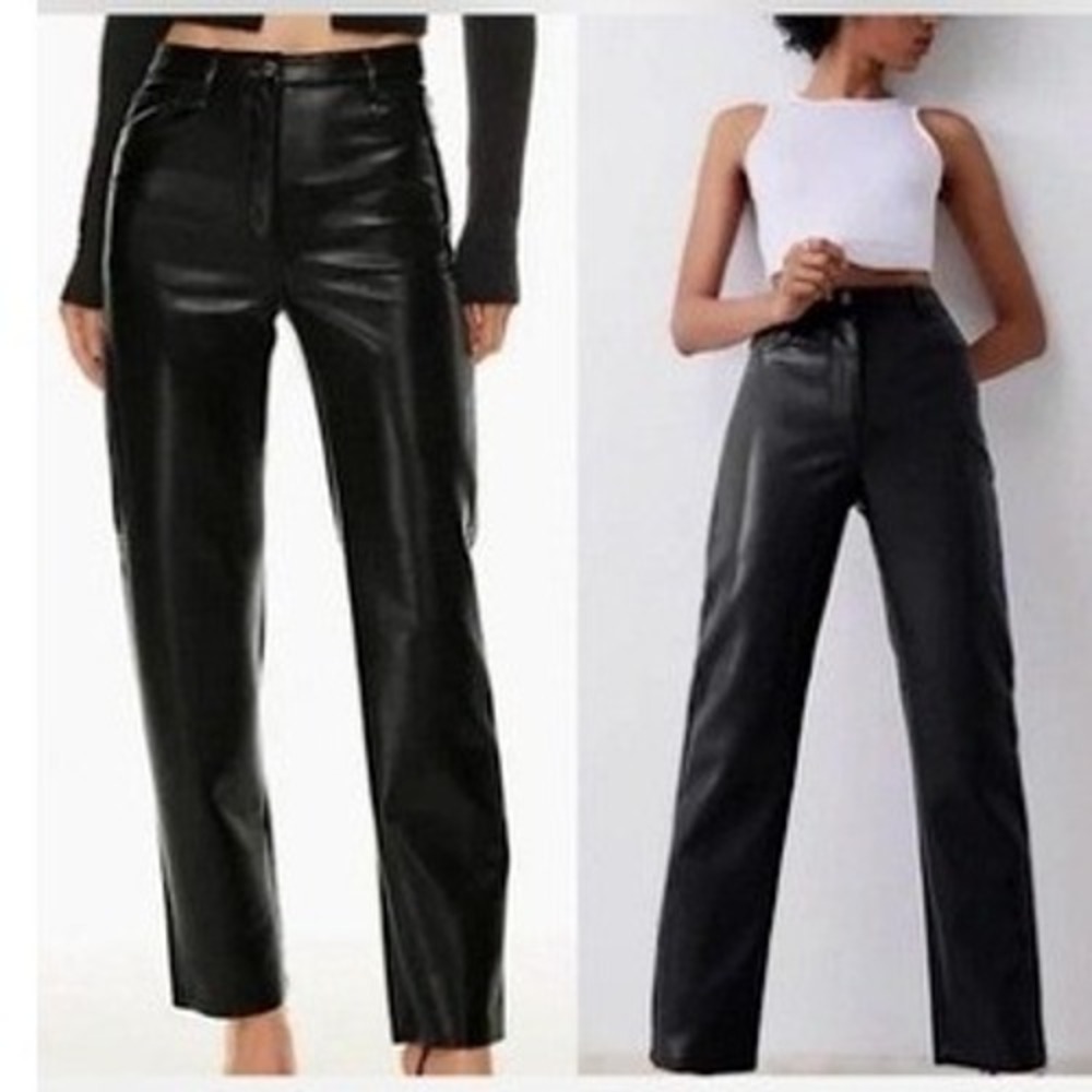 Wilfred Aritzia Vegan Leather High Waist Straight Leg Pants Black Size 2